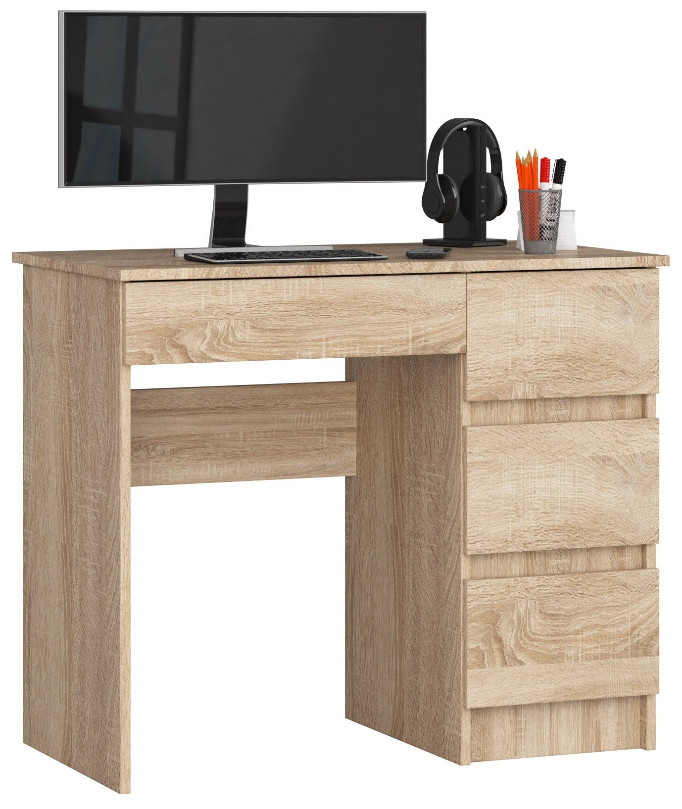 Biurko komputerowe AKORD A7 Dąb Sonoma 90 cm prawe 4 szuflady kolor Dąb Sonoma mat 90x50x77 cm