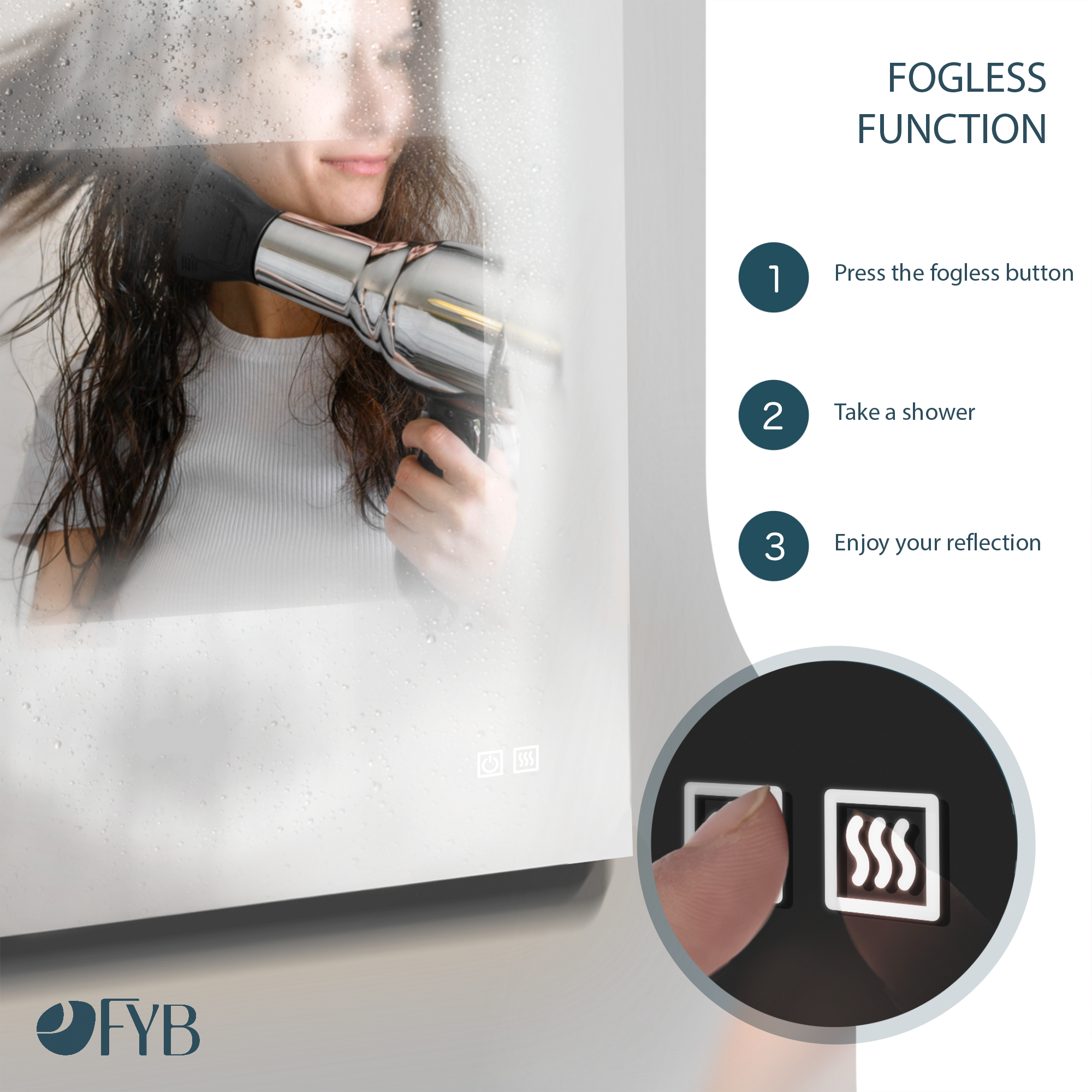 Feel Your Bath Espejo Bluetooth de Baño Rectangular, con Luz LED Regulable, 90x70cm, con Interruptor Táctil, Antivaho y Apagado Automático - 4