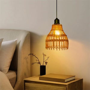 Lampada A Sospensione In Rattan Con Batteria E27 - Portatile, Impermeabile, Stile Boho Per Esterni E Interni