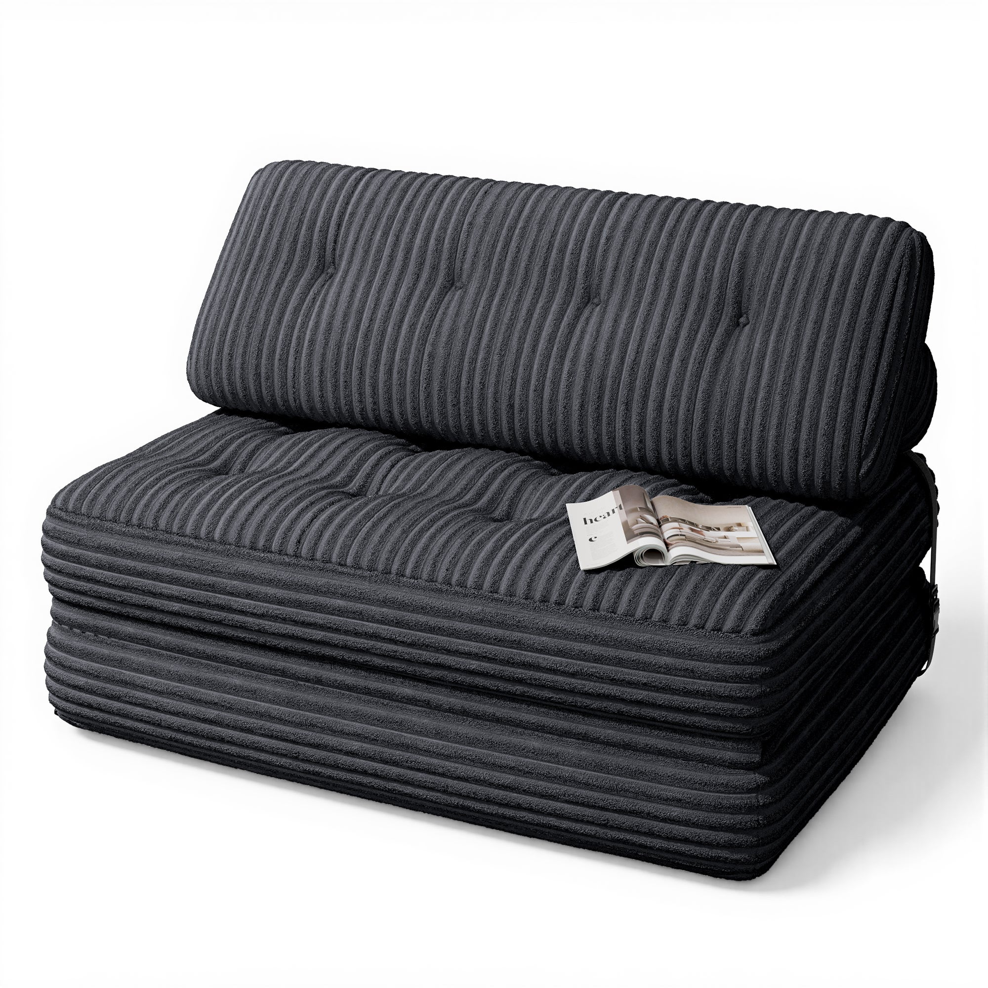 Bealife  Sofá Convertible Sillón Cama 2 Plazas Respaldo Velvet Cotelé Cojín Largo 130X90cm Gris/Oscuro , Leroy Merlin