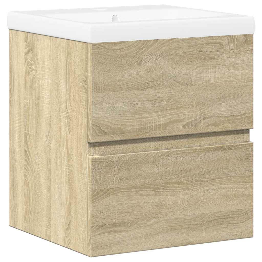 Meuble de salle de bain suspendu - FIN - 60 cm - Chêne Sonoma / Blanc