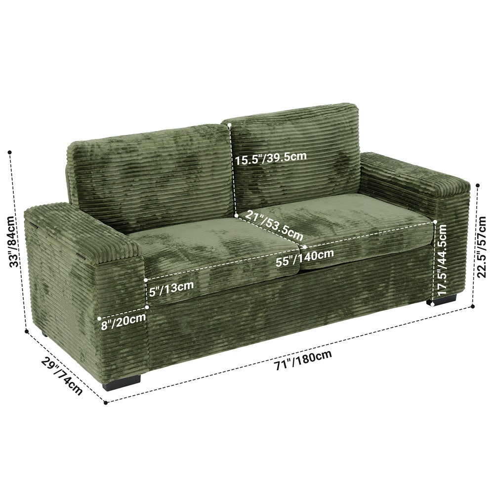 DRIPEX Canapé 2 places en velours côtelé Vert avec accoudoirs espace de rangement,Canapé avec coussins et oreillers,182×74×84cm - 3