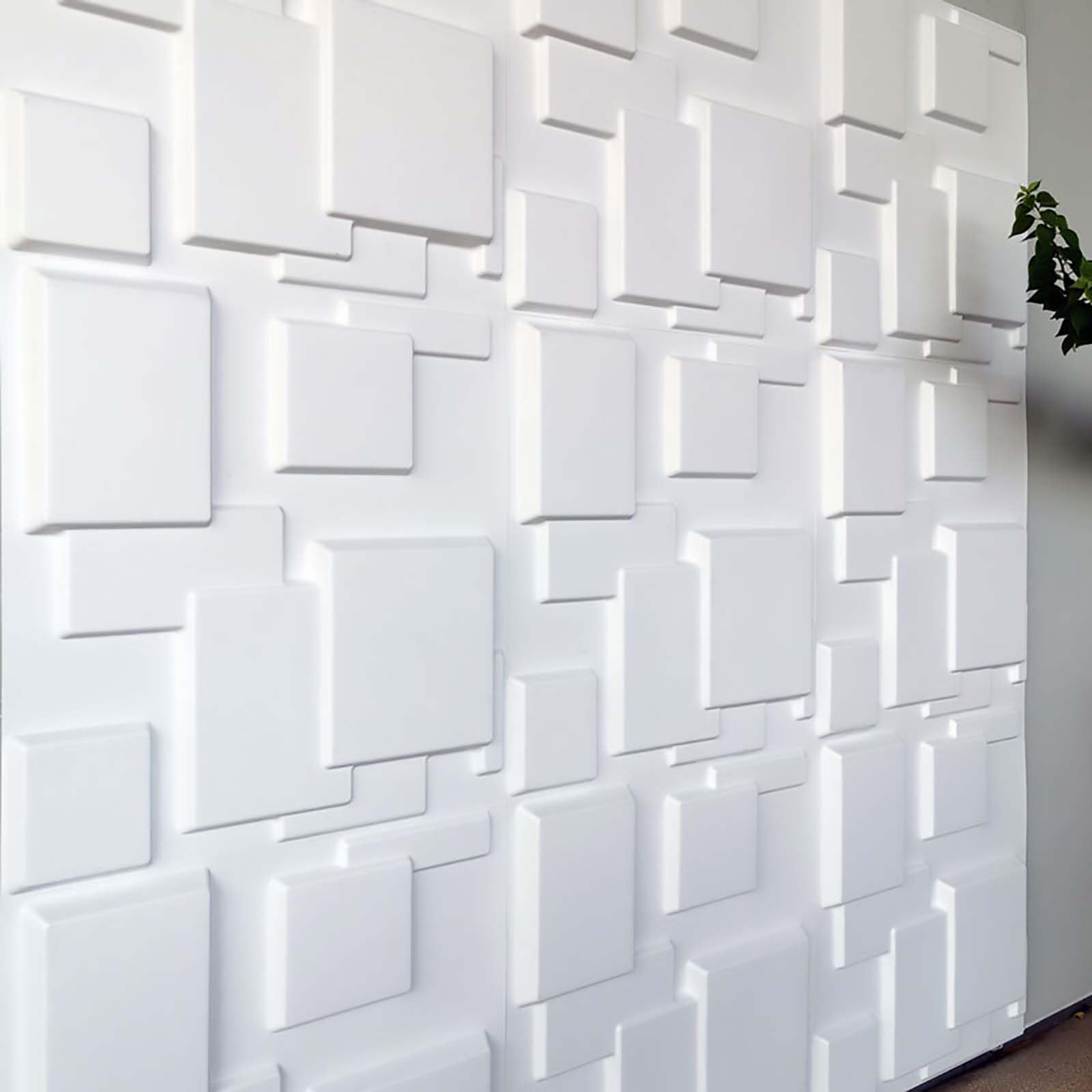 Lot de 15 panneaux muraux 3D, imitation carrelage, revêtement mural en PVC texturé diamant 3D, papier peint imperméable, 30 x 30 cm, blanc - 5