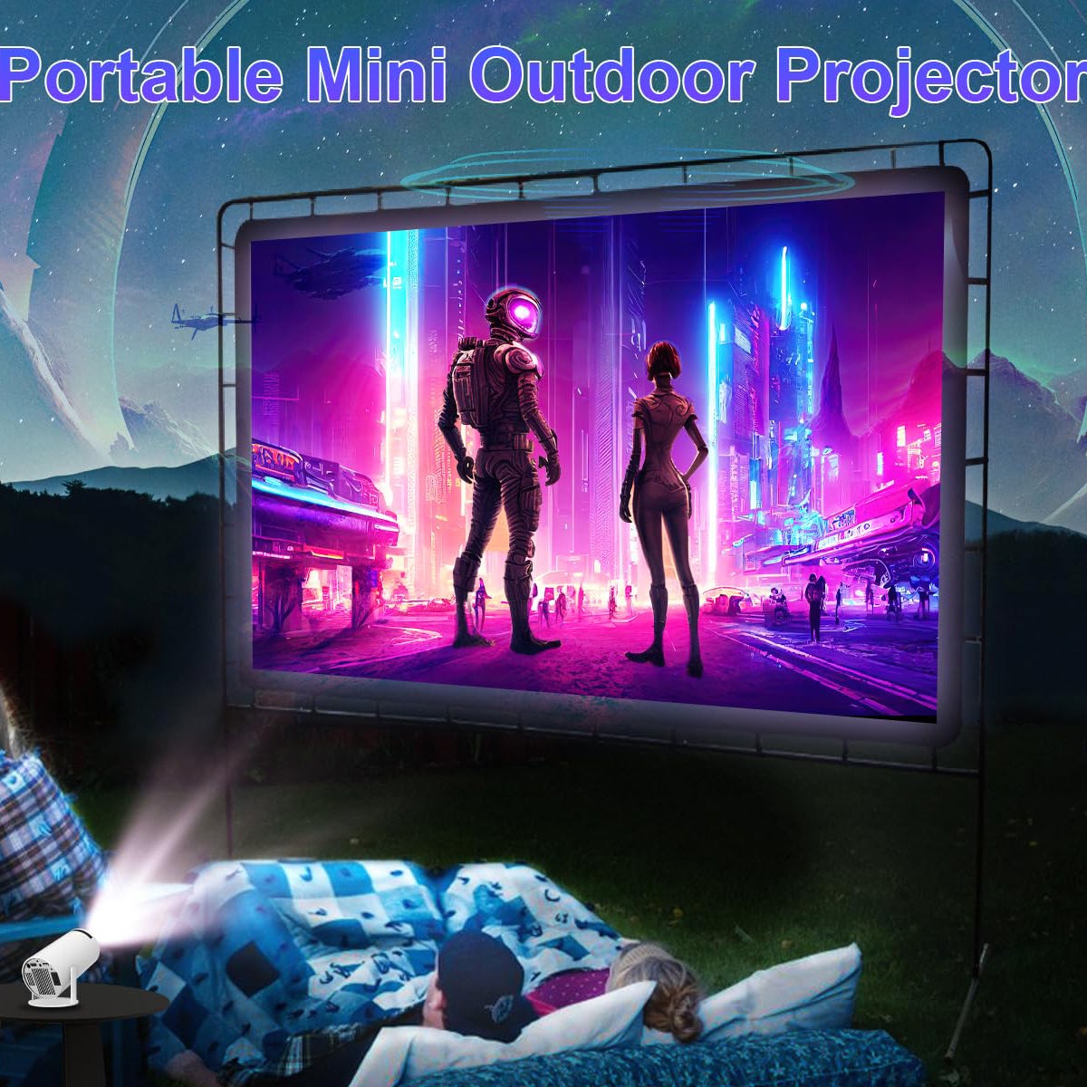 Projecteur 4K HY300 Pro, haut-parleur intégré 5 W, 1280 x 720p, Android 11, 8&nbsp;000 lumens, Wi-Fi 6, BT 5.4, projecteur d'extérieur portable - 5