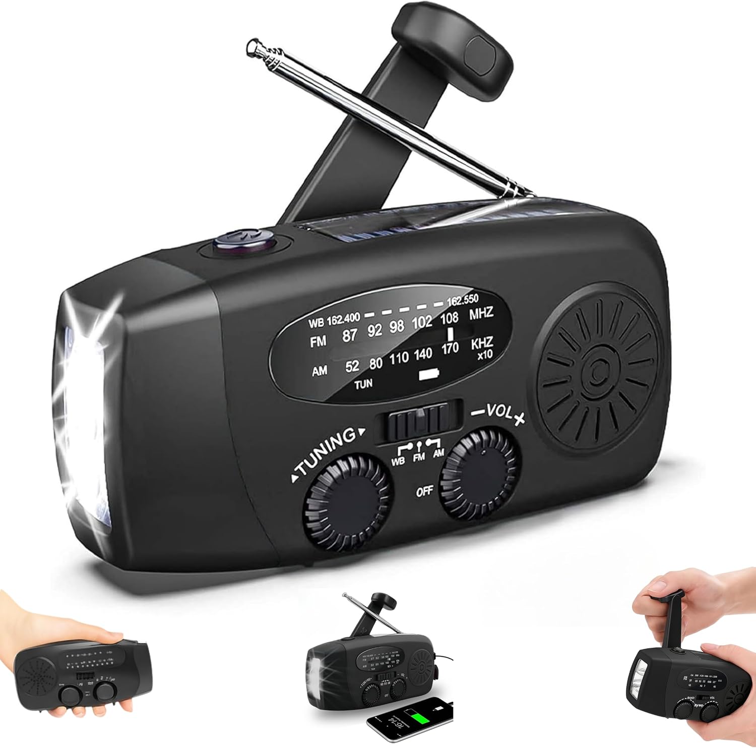 Radio De Survie Prunus J-924 – DAB/FM, Bluetooth, Manivelle, Solaire, Lampe – Neuf