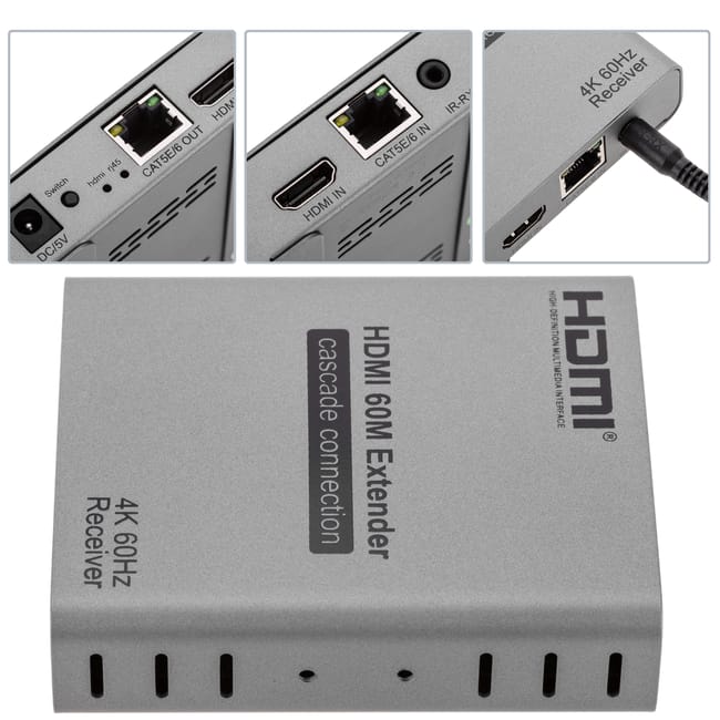 Extender HDMI 4K su Cavo Ethernet CAT5/CAT6, Video Extender 4K 60Hz HDR fino a Extender HDMI 4K su Cavo Ethernet CAT5/CAT6, Video Extender 4K 60Hz HDR fino a