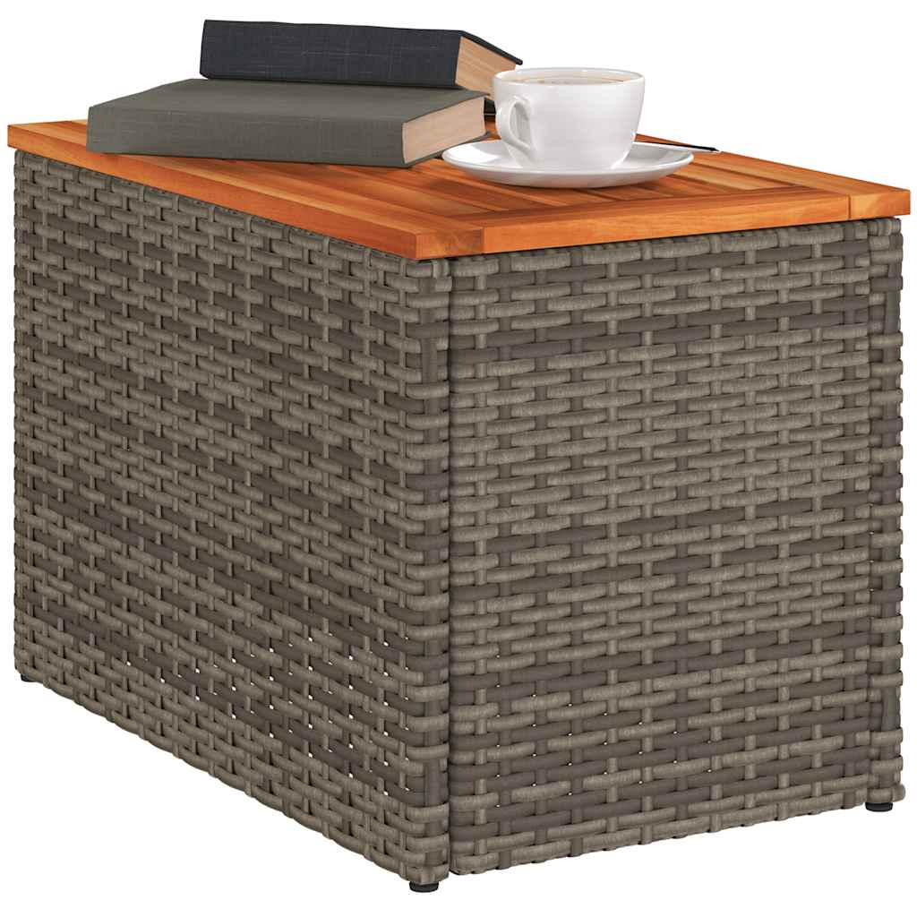 Mesas de apoio p/ jardim, Mesa de terraço 2 pcs vime PE/madeira maciça cinzento - 4