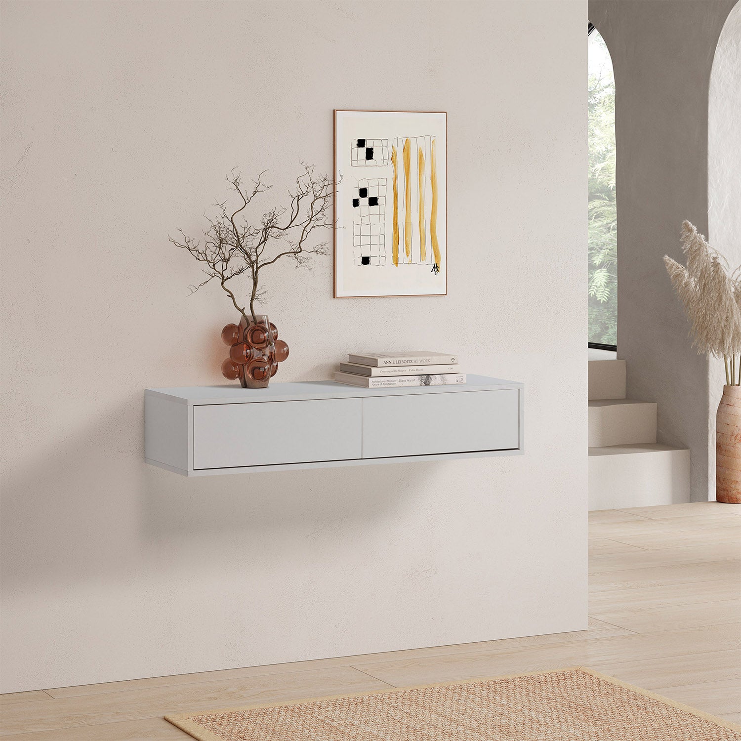 Table console flottante Auri 2 tiroirs couleur Blanc - 2