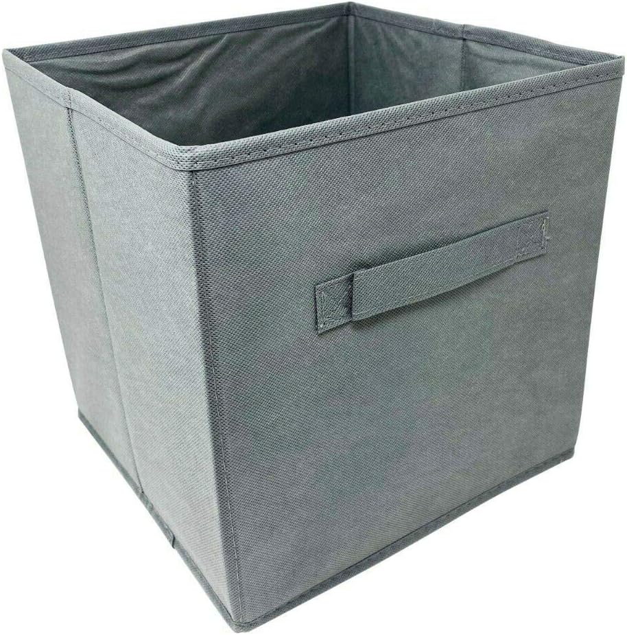 Składane pudełko do przechowywania z szarej tkaniny, 27 cm szerokości x 27 cm długości x 28 cm wysokości, bez pokrywy, typu szufladowego, 1 sztuka
