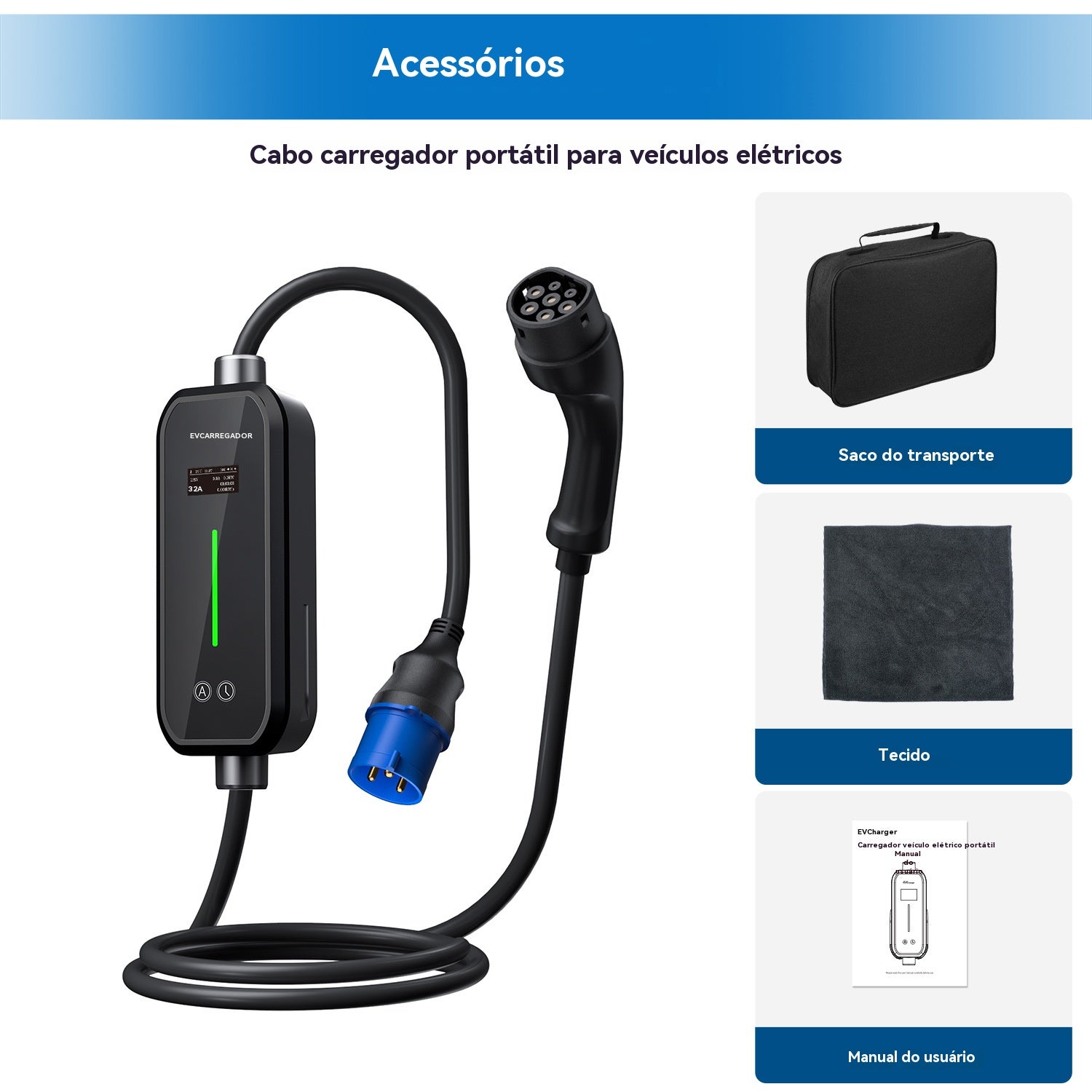 Carregador para Veículos Elétricos 7 kW 32A Monofásico Tipo 2 - Cabo de 6 m com tomada CEE 7/7, Certificação IEC62196 & IP65 HEXINE - 9