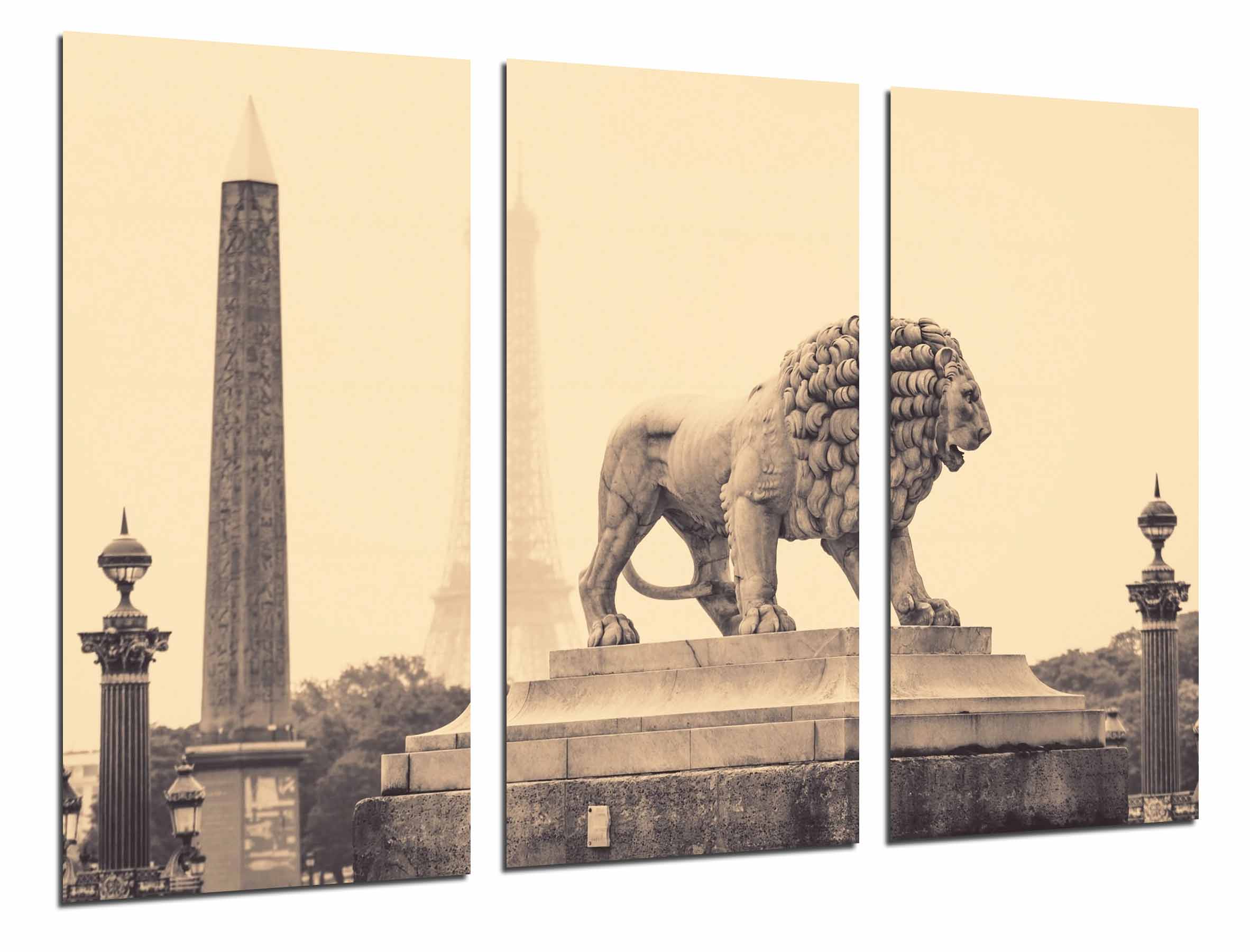 Monumento animal leon de piedra, ciudad paris, eiffel, impresión fotográfica sobre madera, cuadro moderno decorativo