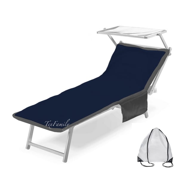 SERVIETTE DE PLAGE TEDDY POUR TRANSAT EN MICROFIBRE AVEC POCHES DIMENSIONS 80 X 190 CM BLEU