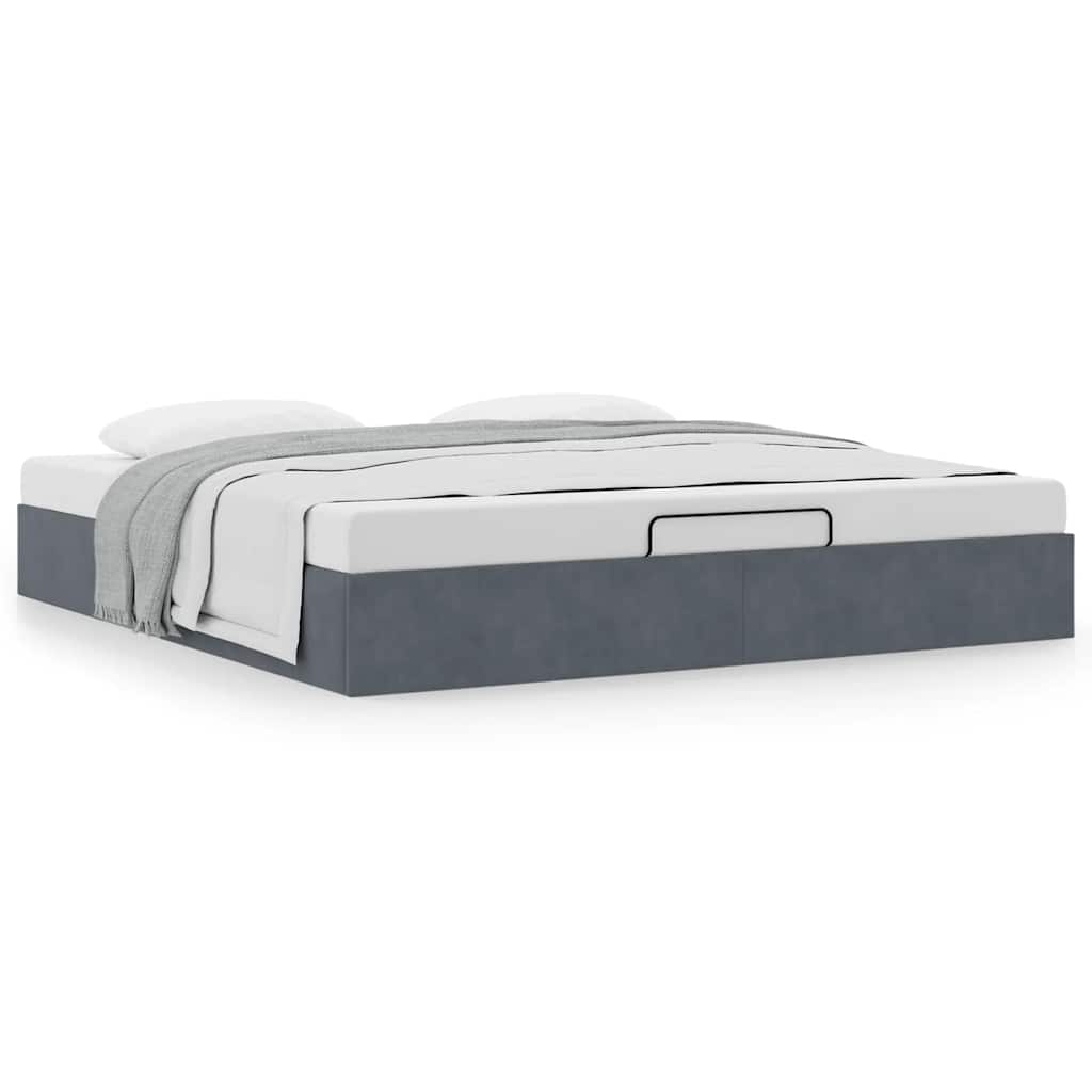 Cadre de lit pouf sans matelas gris foncé 200x200 cm velours - 4