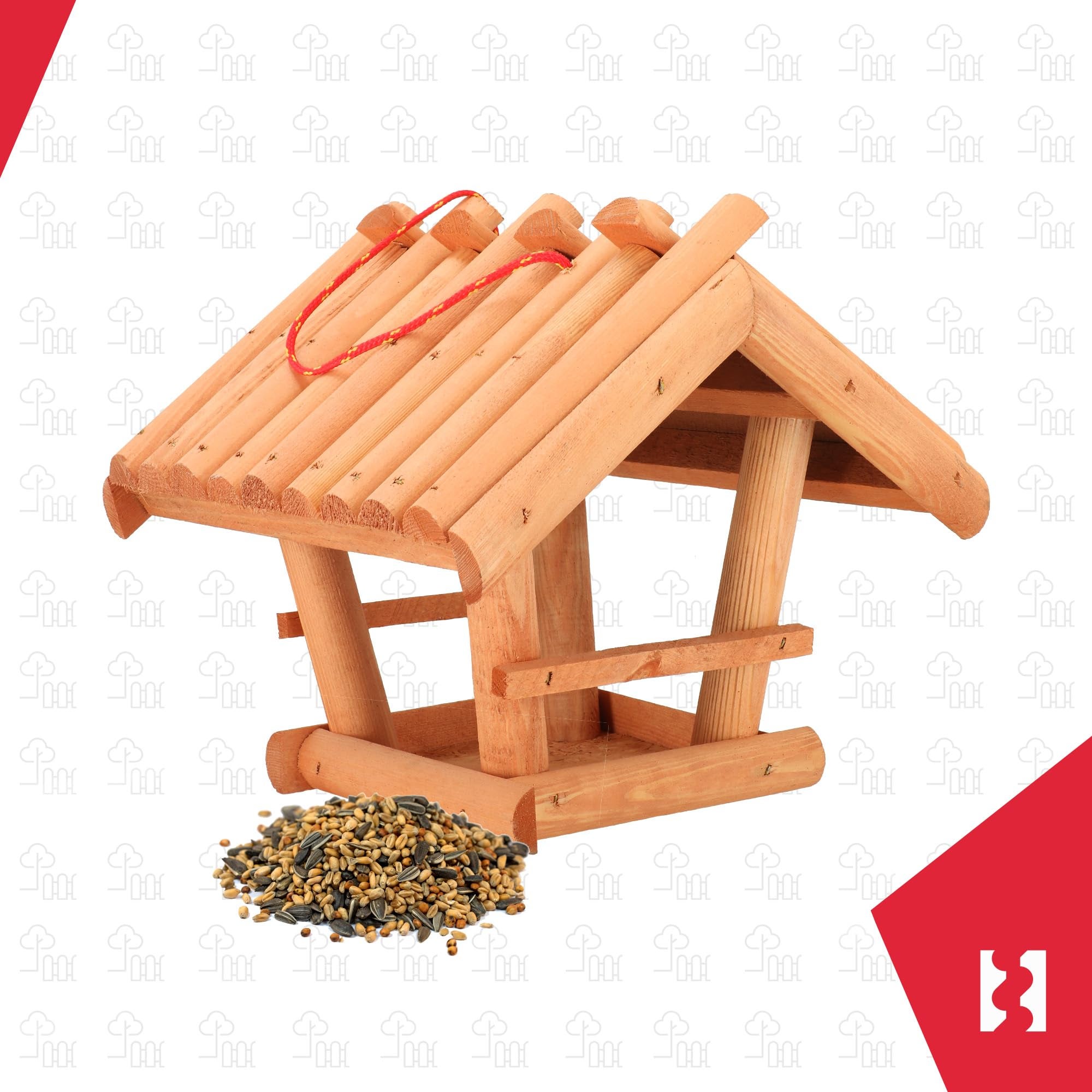 Karmnik Drewniany - 26 CM - Budka dla Ptaków z Daszkiem - Domek dla Wróbli - Karma Pokarm dla Ptaków 0,5 kg KOTARBAU - 4
