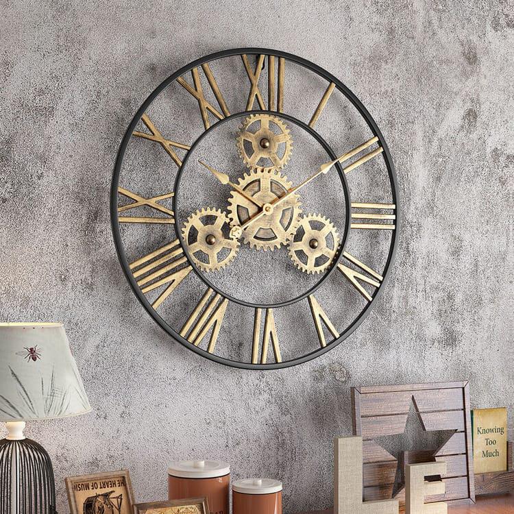 Horloge murale rétro industrielle noire Steampunk de 50 cm avec chiffres romains pour salon, bar, bureau - 3