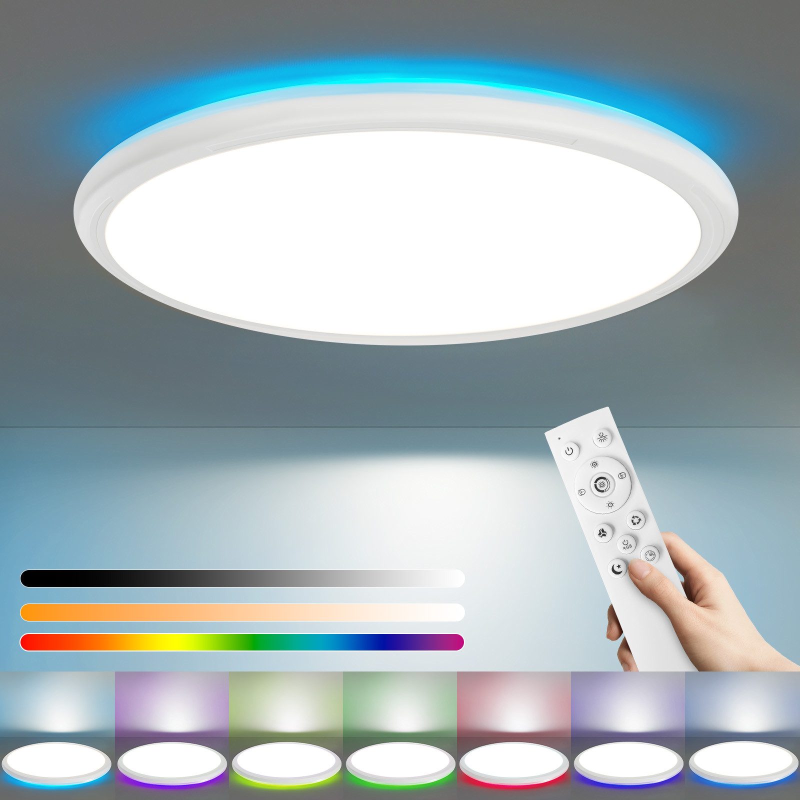 NETTLIFE Lampa sufitowa LED Sypialnia - Kuchnia Płaska Lampa RGB 23W Okrągła Lampa łazienkowa 30CM Pilot