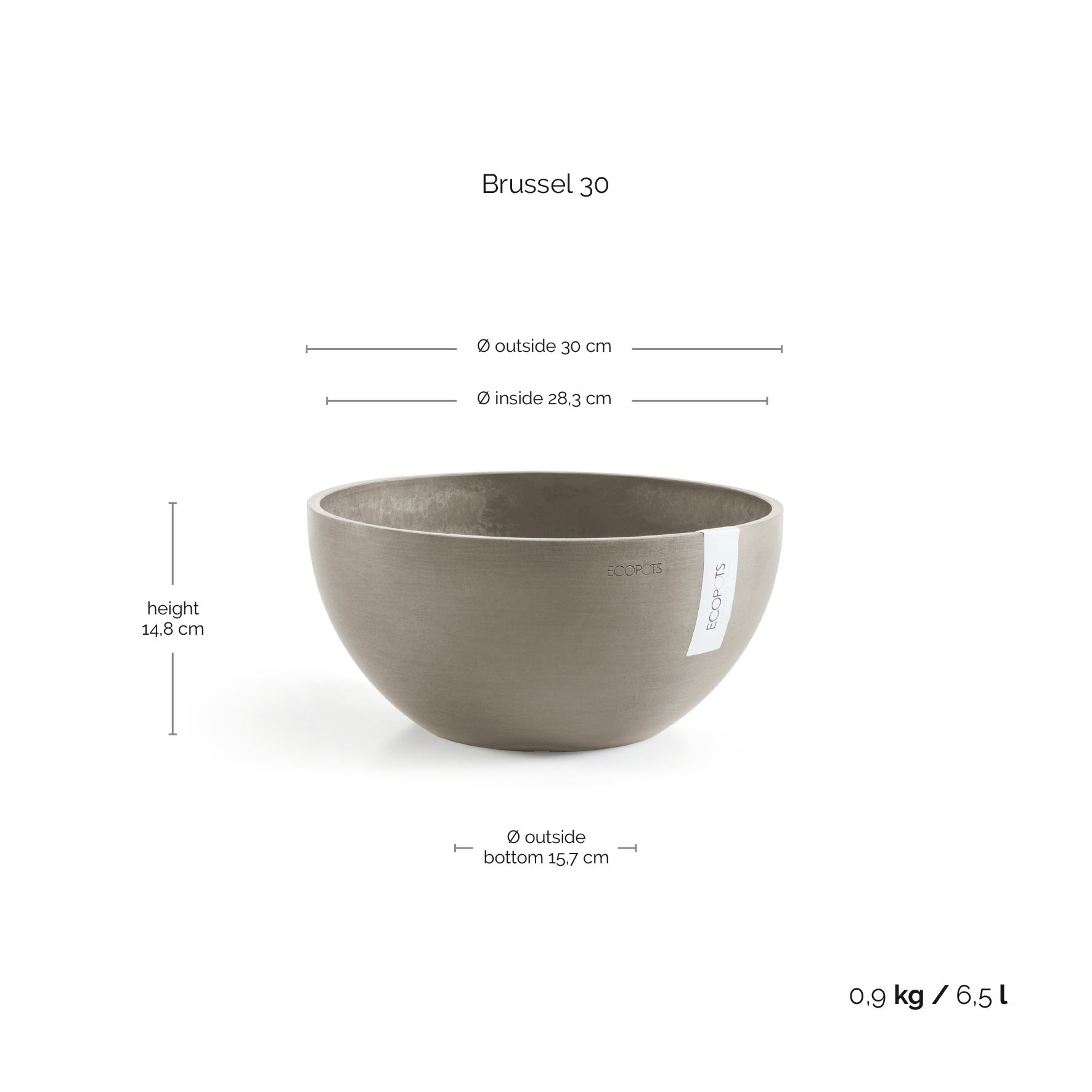 Soucoupe ronde Ecopots 30 pour pot de fleurs - L 28,7 cm x l 28,7 cm x H 3 cm - Gris foncé - Intérieur et extérieur - 3