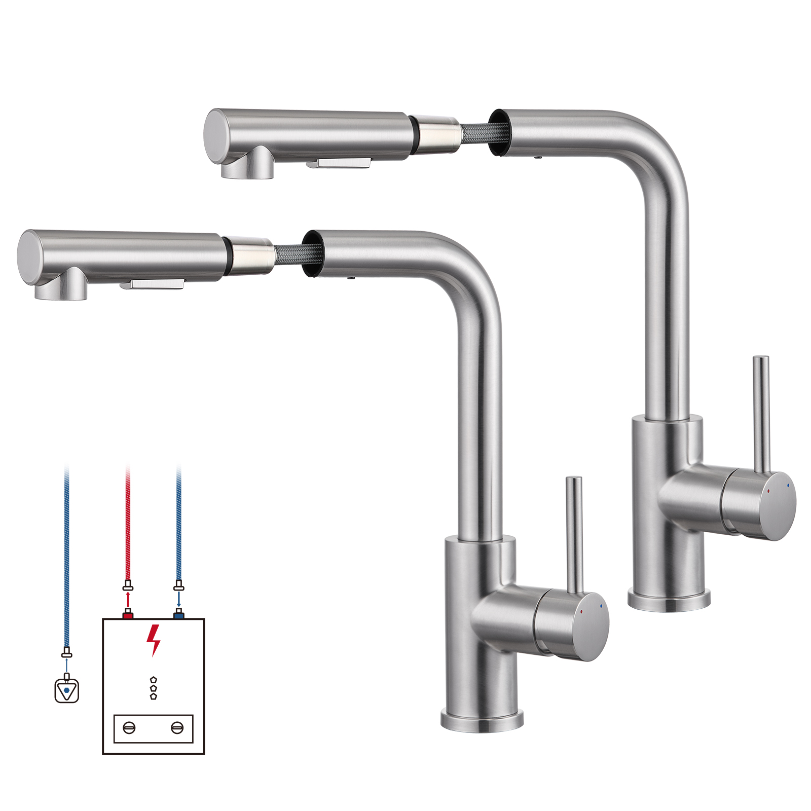 LOVHAUS Zestaw 2 Rozciągliwych, Obrotowych Niskociśnieniowych Baterii Kuchennych, Niskociśnieniowa Bateria Kuchenna Z 3 Przyłączami Do Kotła