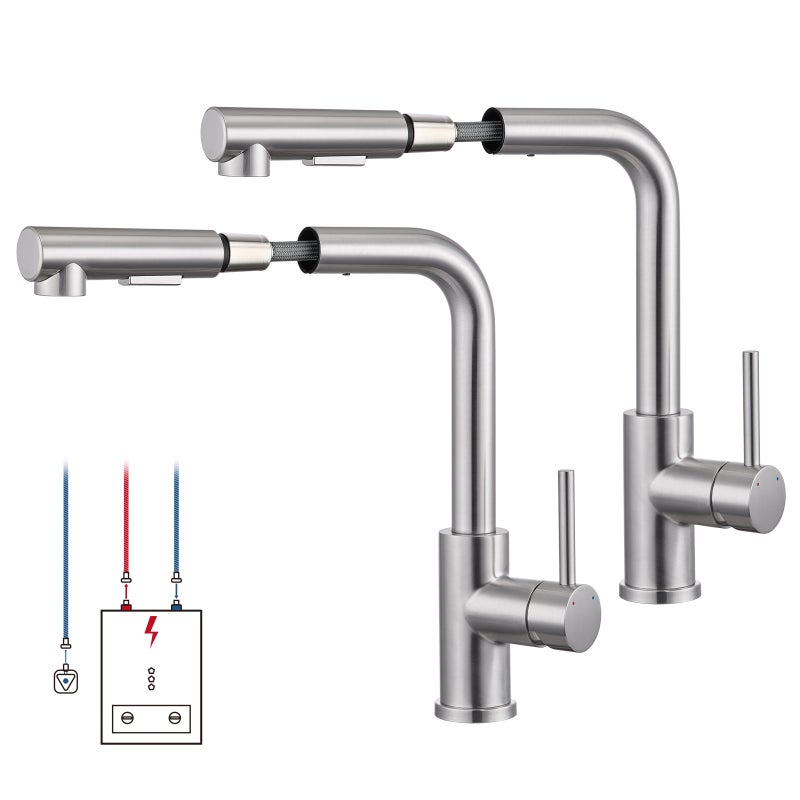 LOVHAUS Zestaw 2 Rozciągliwych, Obrotowych Niskociśnieniowych Baterii Kuchennych, Niskociśnieniowa Bateria Kuchenna Z 3 Przyłączami Do Kotła