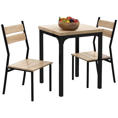 Set Salon 3 Pièces - Table & 2 Chaises En Bois - Compact Pour Balcon/Petits Espaces - Naturel