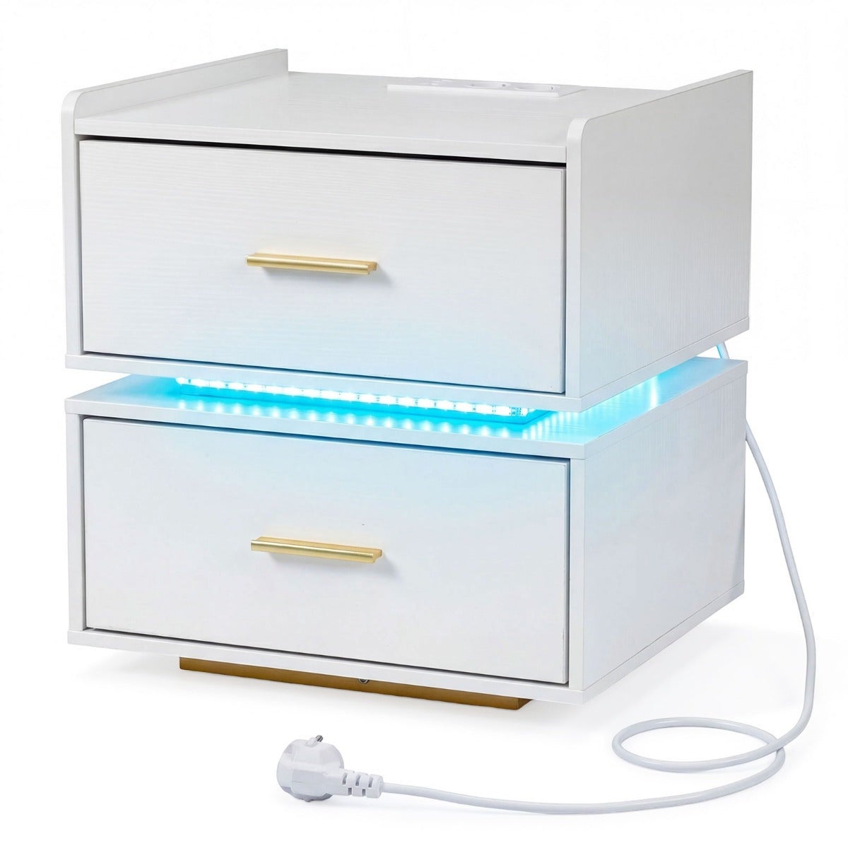 Essenza Mesita De Noche Con Estación De Carga Led 2 Cajones Almacenamiento Semi-Flotante Base Metal Para Salón Dormitorio Blanco , Leroy Merlin