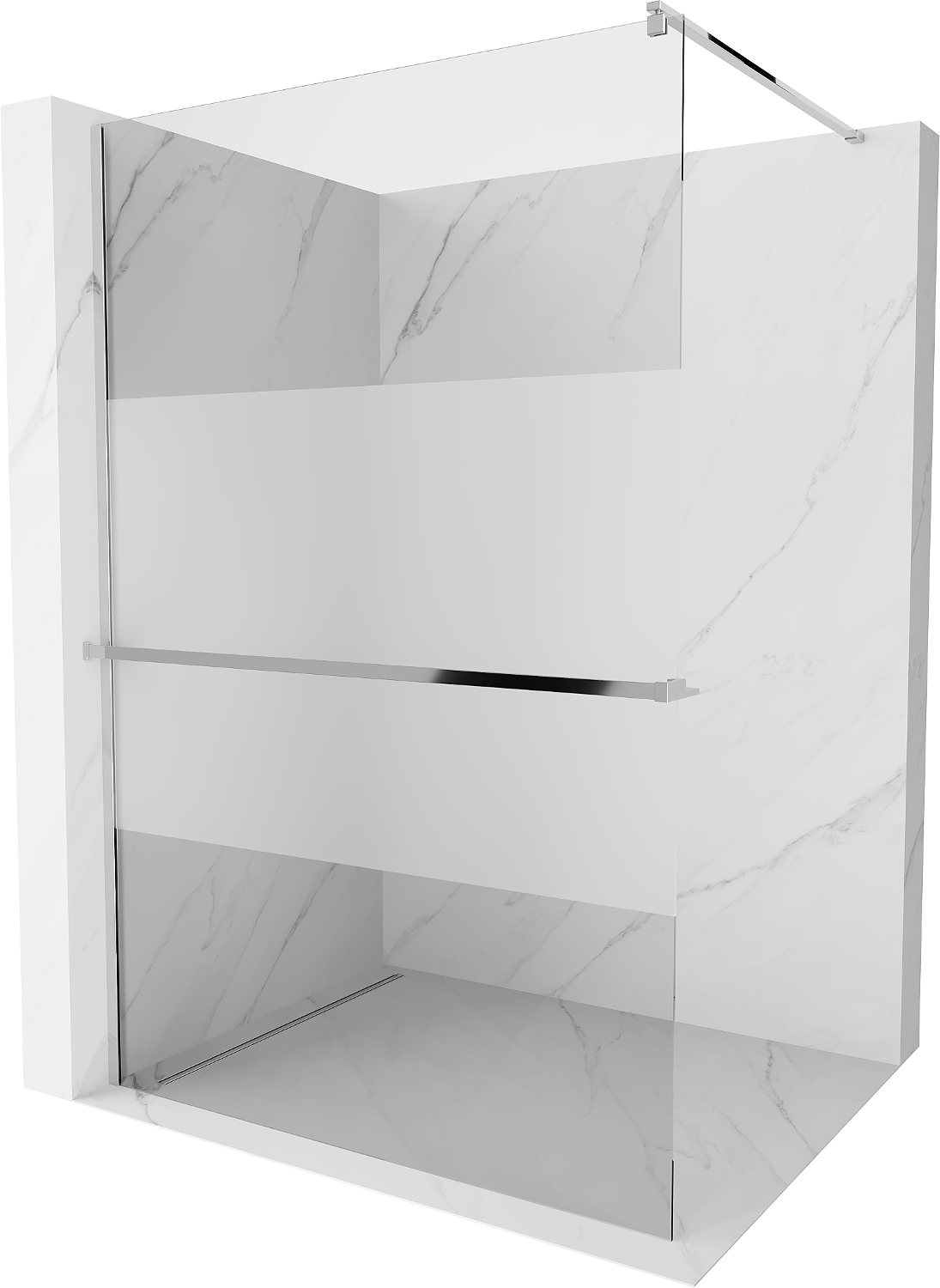 Mexen Kioto+ ścianka prysznicowa z półką Walk-in 80 x 200 cm, transparent/szron, chrom - 800-080-121-01-35