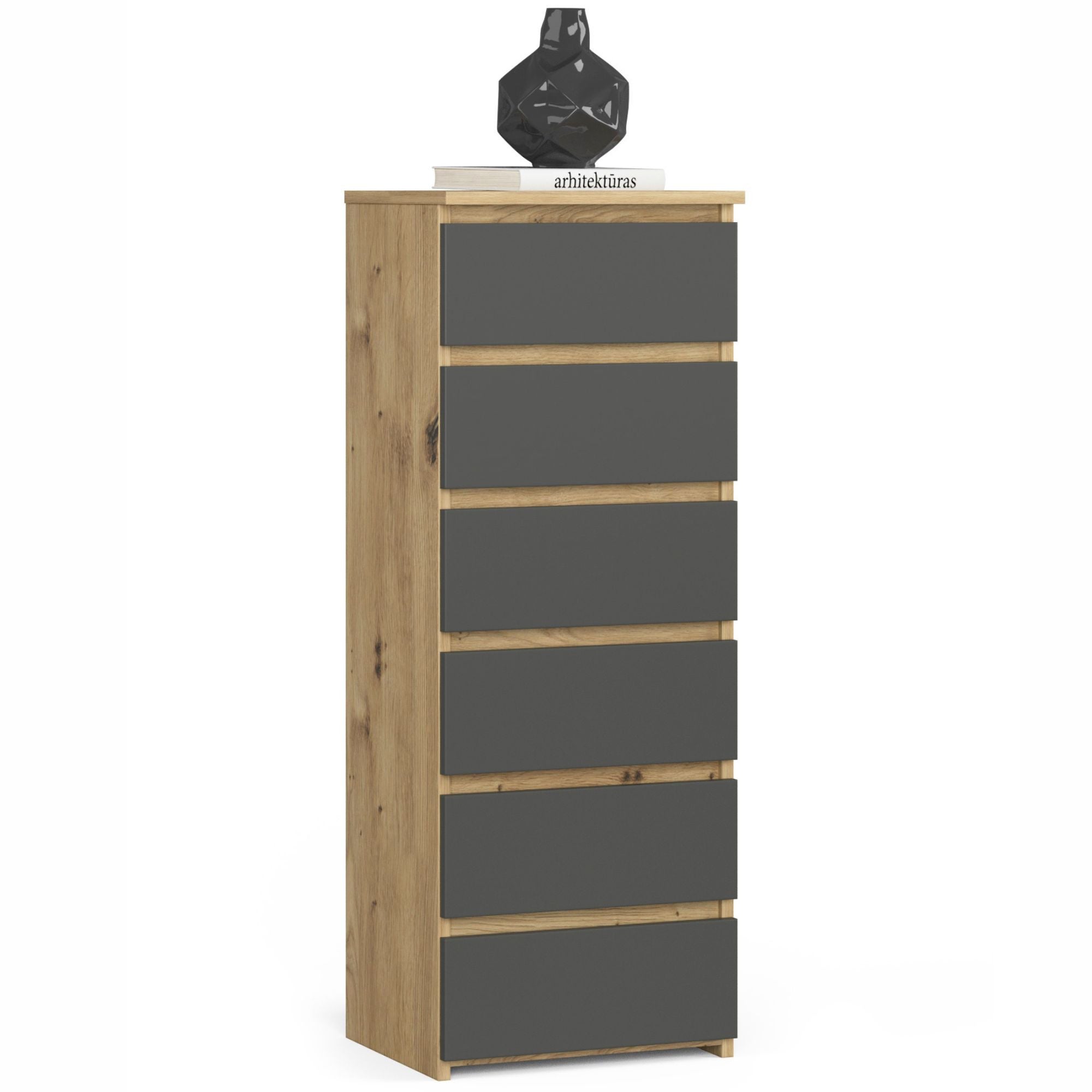 Komoda AKORD CL6 Dąb Artisan 40 cm 6 szuflad kolor Grafit Szary mat 40x35x109 cm
