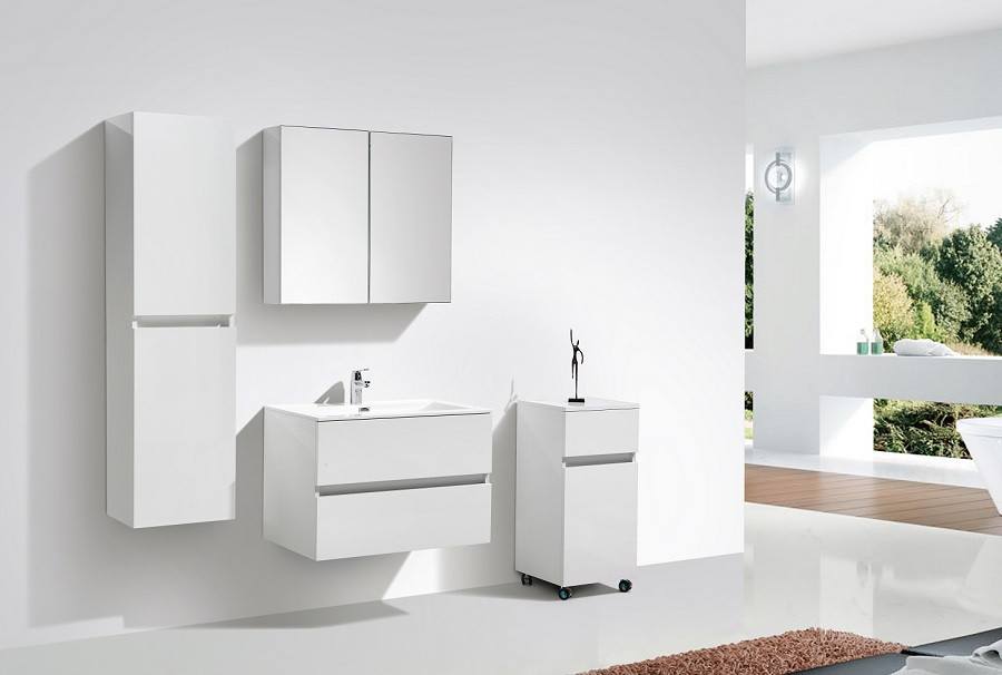 Meuble salle de bain design simple vasque SIENA largeur 80 cm blanc laqué - 9