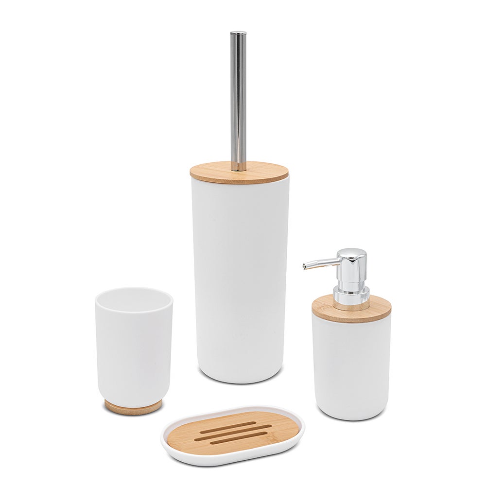 Ensemble Salle De Bain En Bambou - 4 Pièces (porte-brosse à Dents, Distributeur, Gobelet, Porte-savon) - Noir - 9