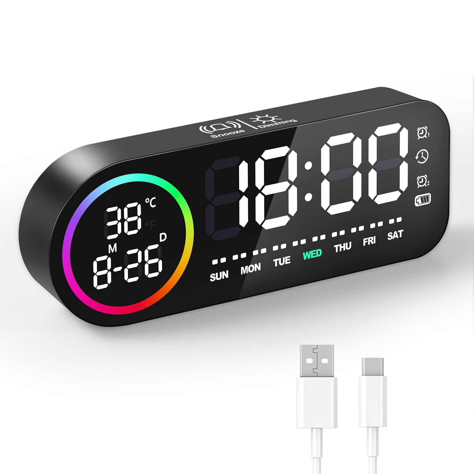 Grande orologio digitale da parete con telecomando, temperatura DST, dimmer automatico, arancio | Leroy Merlin