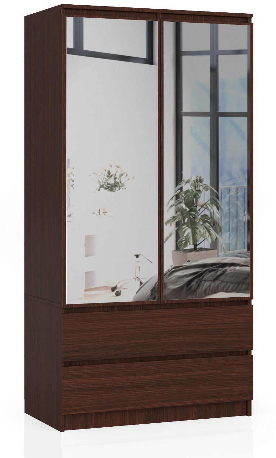 Szafa AKORD S90 Wenge 90 cm z lustrem 2 drzwi 2 szuflady kolor Wenge mat 4 półki 90x51x180 cm