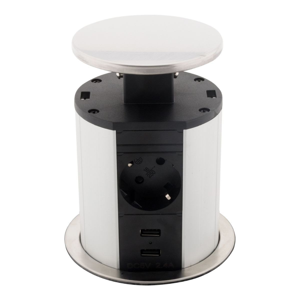 Multiprise encastrable Schuko 3 prises + 2 USB Ø100m - Blanc/Noir - Otio - 4