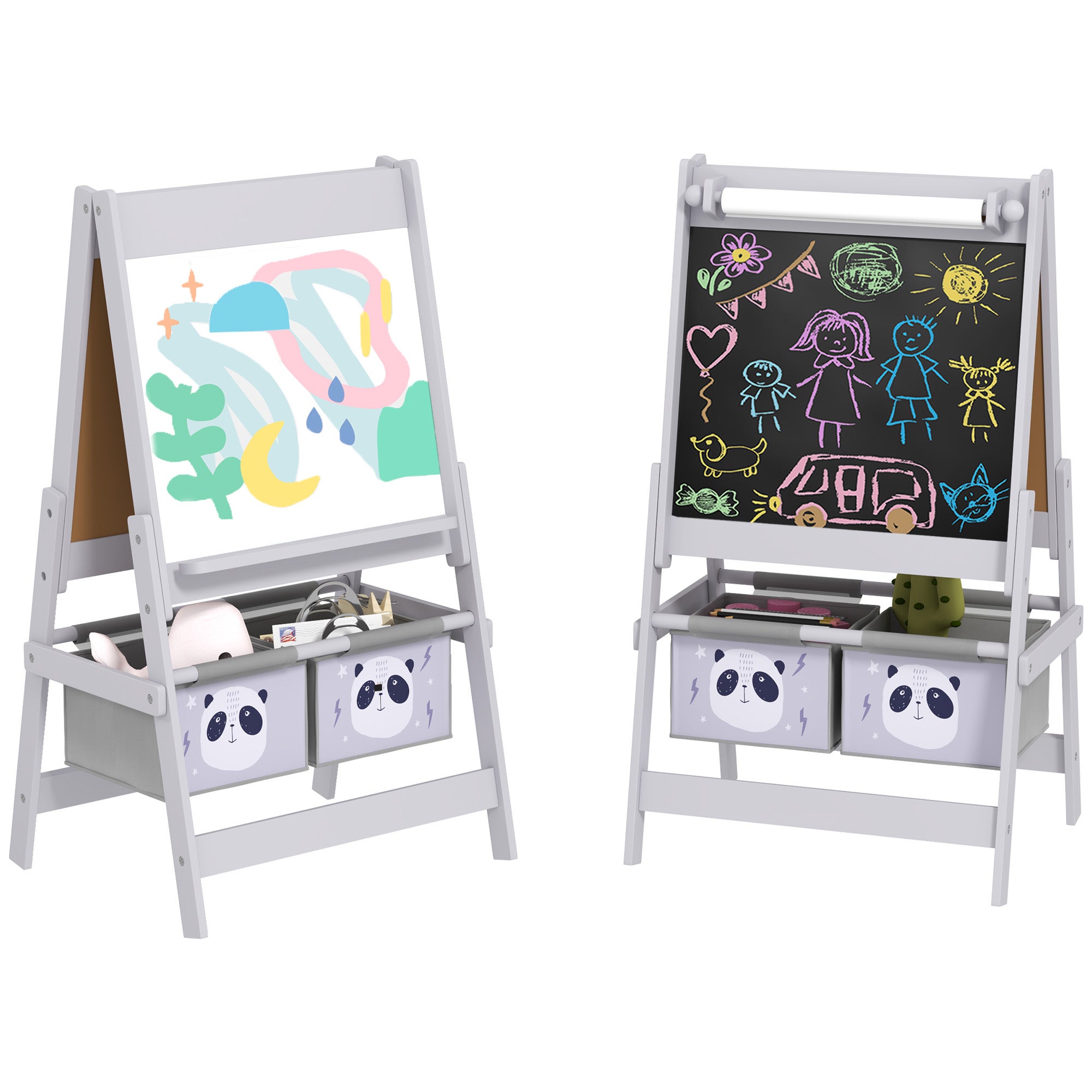 Tableau à dessin pour enfants 3 en 1 avec rouleau de papier, rangement Tableau à dessin pour enfants 3 en 1 avec rouleau de papier, rangement