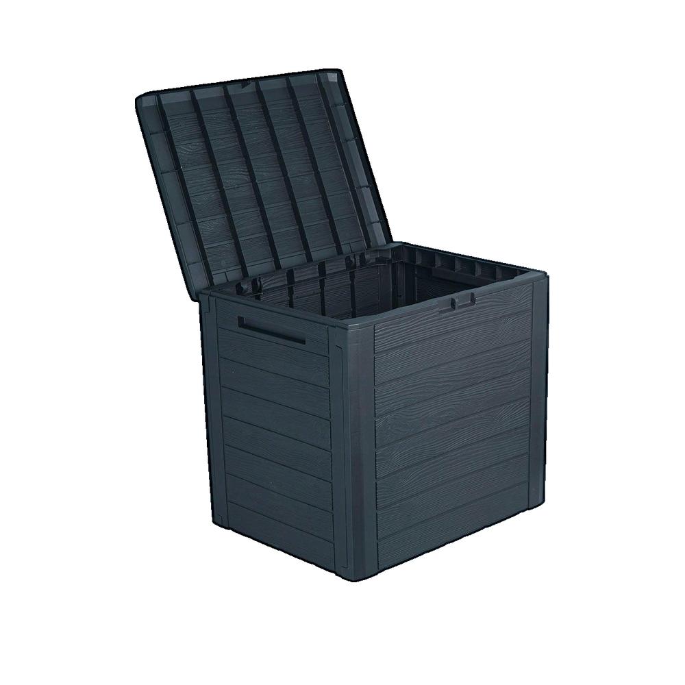PROSPERPLAST Baúl de jardín WOODEBOX 140L., dimensiones (mm) 585x460x550, color Antracita - 3