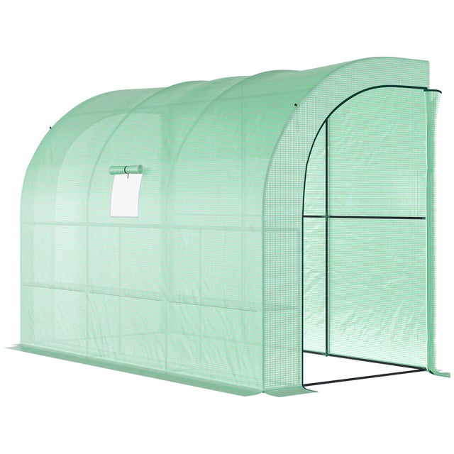 Serre de jardin avec bâche en plastique résistant aux UV, 3 niveaux, portes zippées, verte