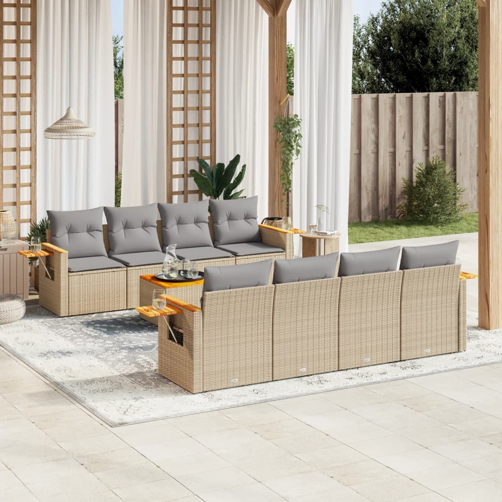 Salon De Jardin En Résine Tressée - 4 Places, Coussins Gris, Beige - 5