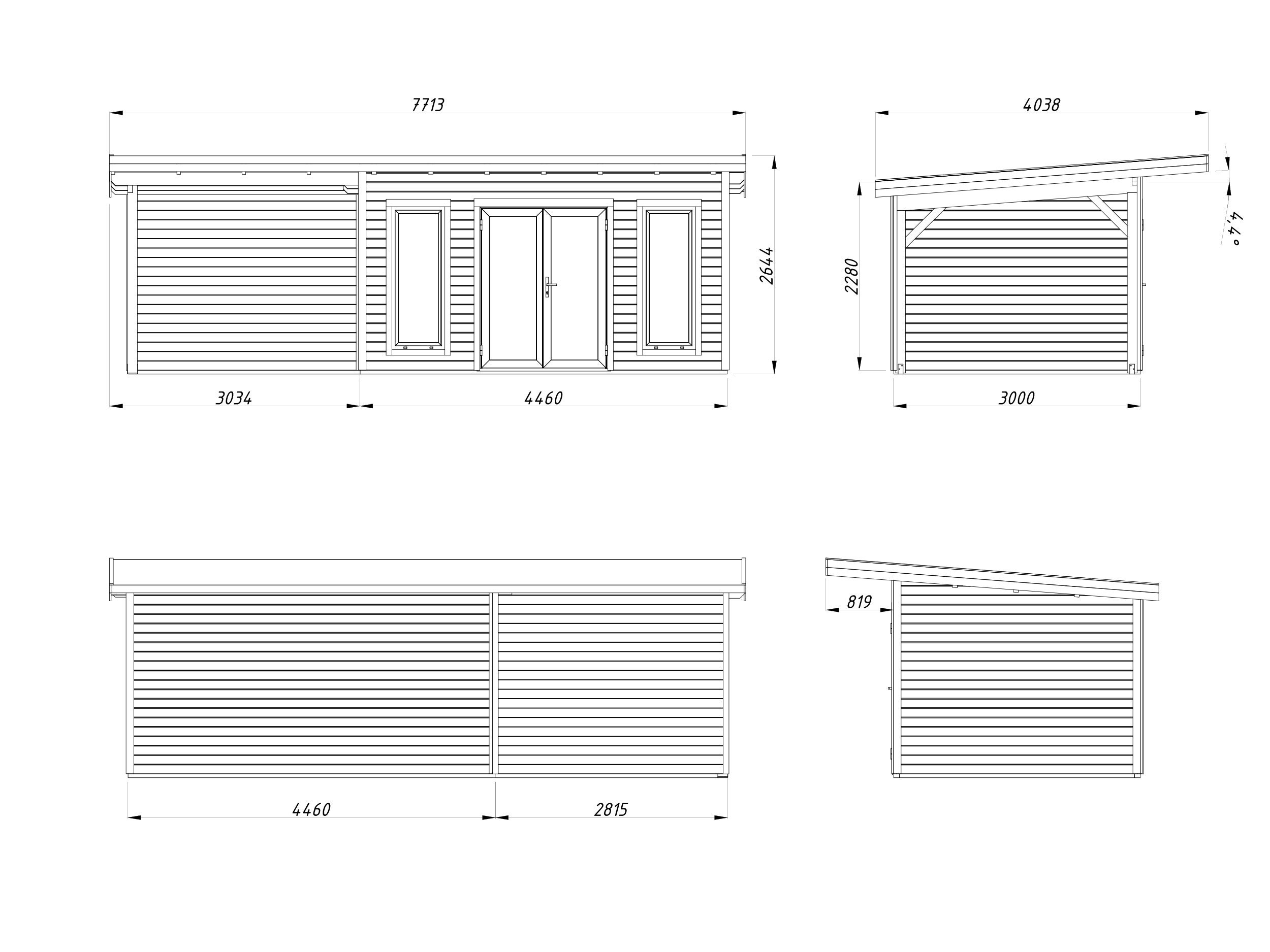 Studio de jardin en bois avec pergola Aurelia - PALMAKO - Ep.44 mm - 749x300 - 21,7 m² - Double vitrage trempé - 5
