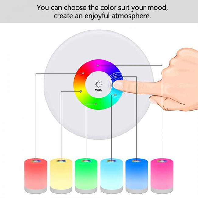 Bonsery Lampada da comodino a LED touch dimmabile, set da 2 pezzi, ricaricabile con temporizzazione, luce notturna RGB 3 modalità, senza fili USB Bonsery Lampada da comodino a LED touch dimmabile, set da 2 pezzi, ricaricabile con temporizzazione, luce notturna RGB 3 modalità, senza fili USB