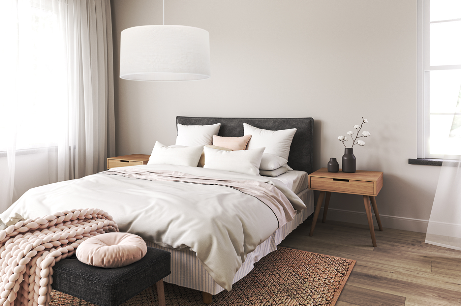 Lampa sufitowa wisząca Juta biała boho 1xE27 abażur okrągły 35cm biały Light Home LH - 3