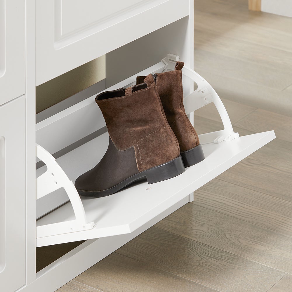 SoBuy Meuble à chaussures 16 paires avec 4 abattants Armoire à chaussures, Blanc, 105x24x83 cm, FSR79-W - 5