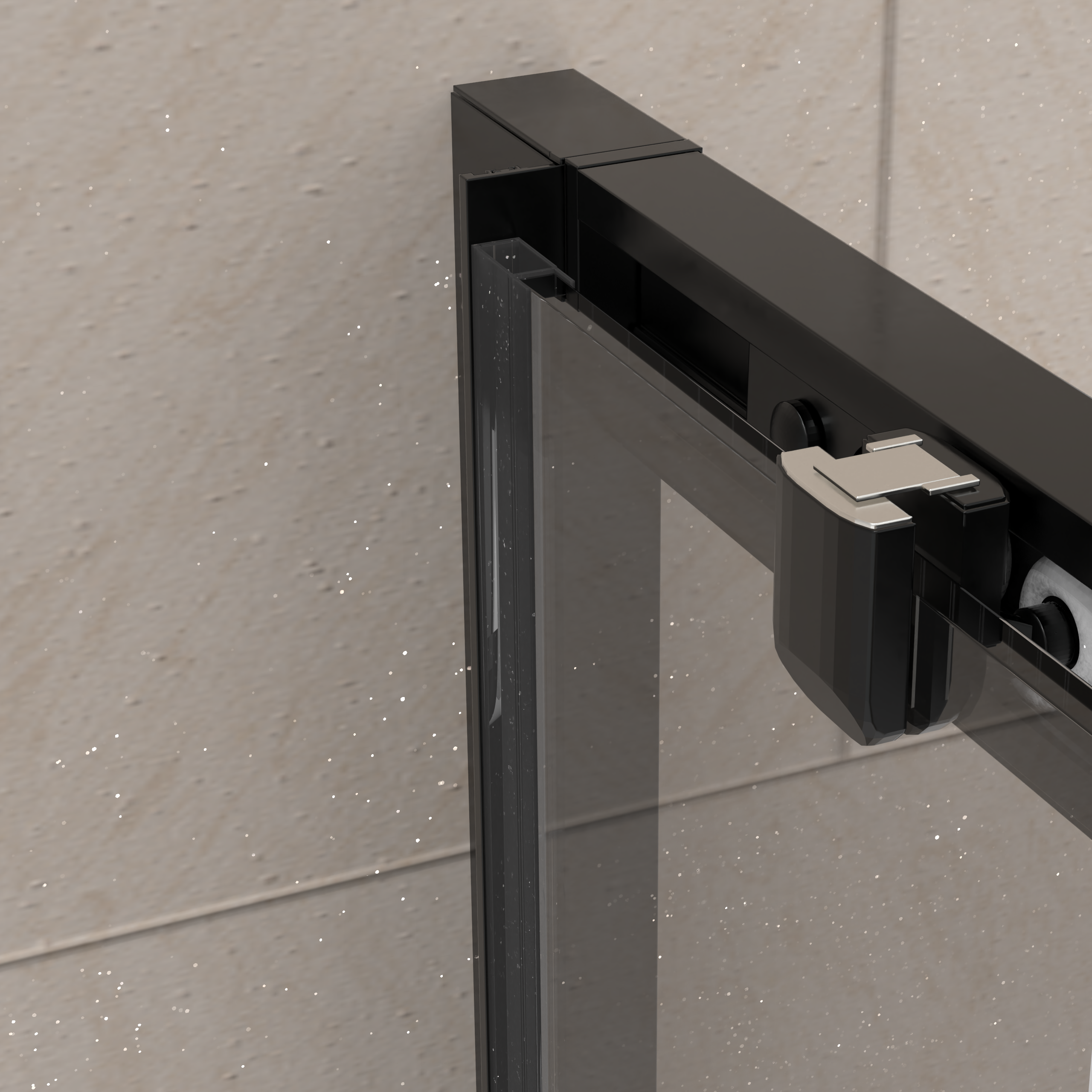 Mampara de ducha frontal corredera 130 cm 1 puerta + 1 fijo Negro mate Cristal transparente 6 mm 195 cm altura - 7