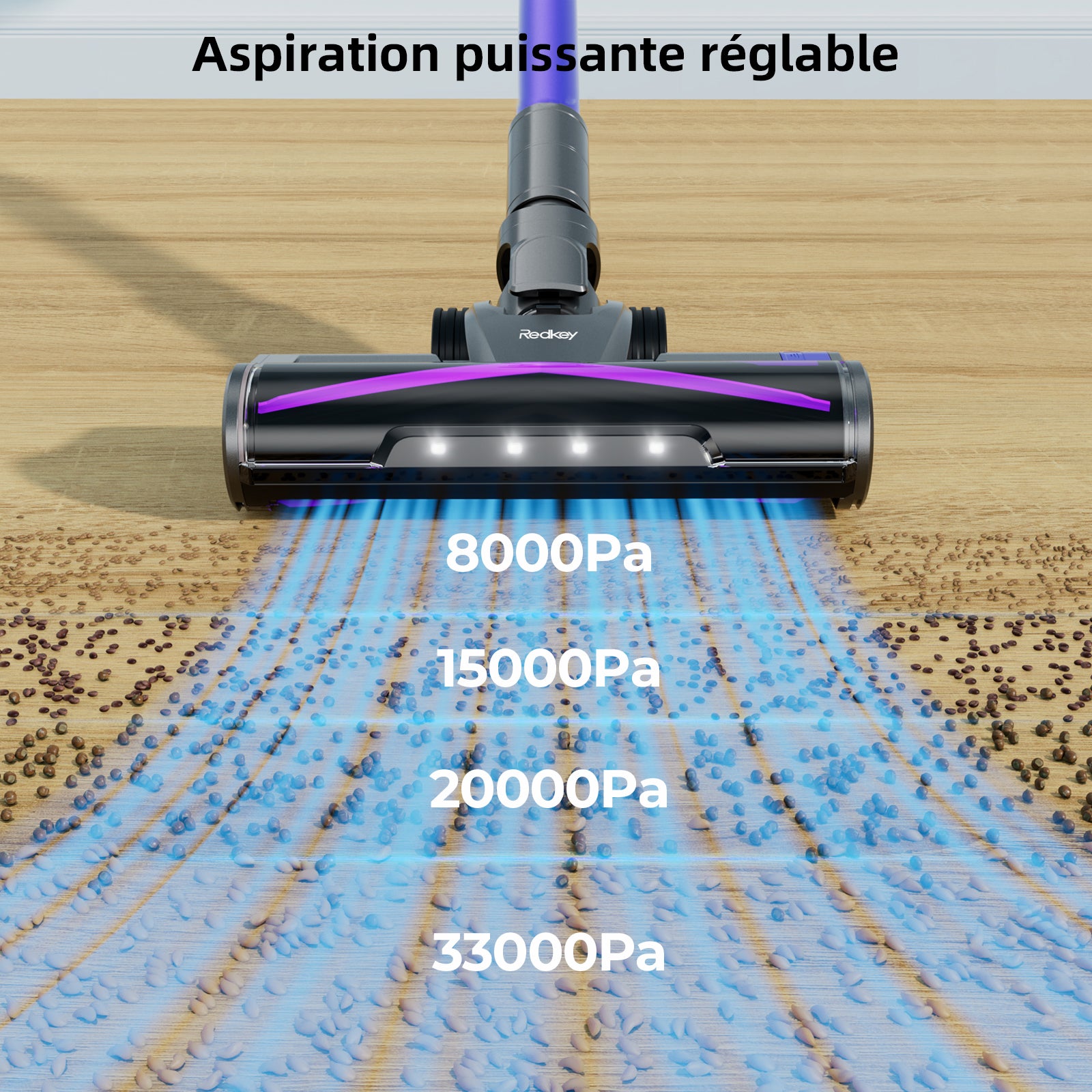 Aspirador vertical sem fios Redkey X18, 33000 Pa/500 W/65 min, 8 em 1, com ecrã inteligente, coletor de pó de 1,6 L - 3