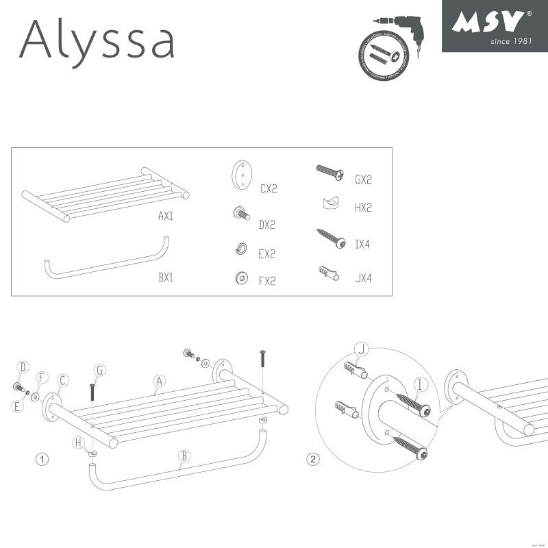 Porte serviettes mural à fixer en acier ALYSSA Chromé MSV - 3