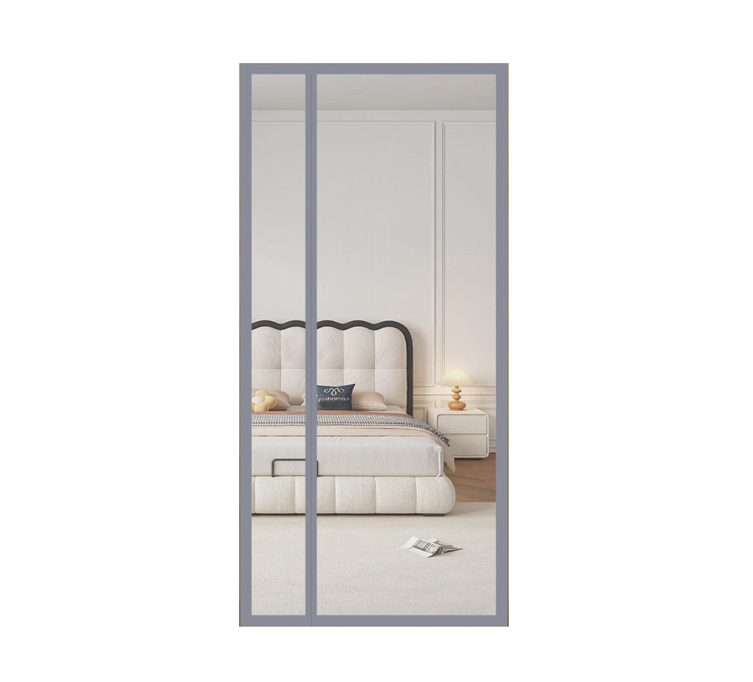 Drzwi ekranowe magnetyczne z bocznym otworem 110 x 210 cm (szare)