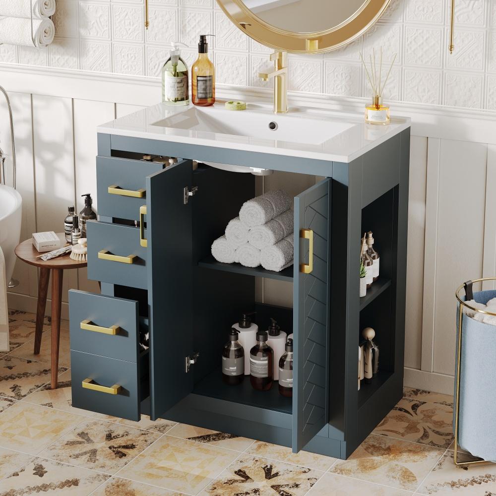 Meuble sous-vasque moderne avec lavabo en céramique, 2 tiroirs, rangement spacieux 76,5×46,5×84 cm - 5