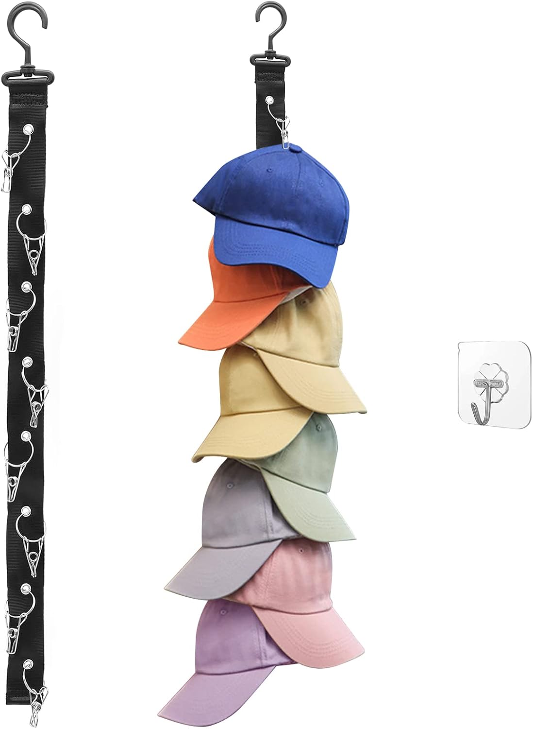 12 Ganci Adesivi Per Cappelli Da Parete - Organizer Per Cappellini Da Baseball E Sciarpe - Senza Fori, Carico 2kg