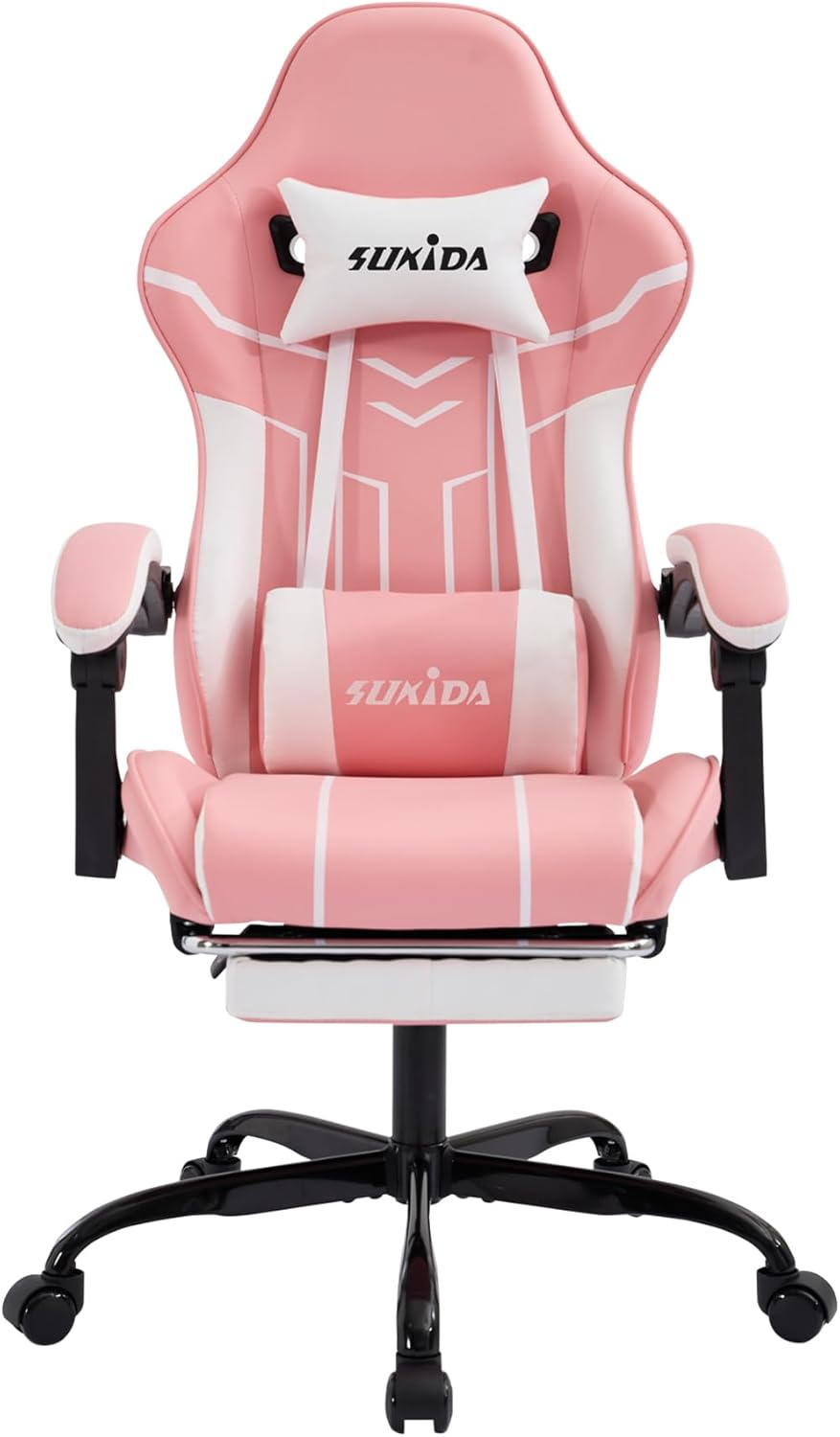 Chaise Gaming Ergonomique – Cuir Suédé Noir, Repose-pieds, Inclinable – NEUVE