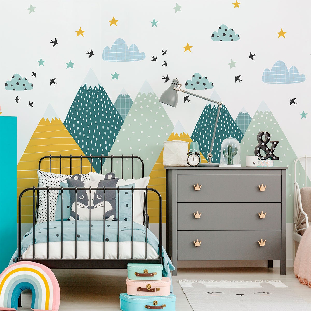 Stickers muraux enfants - Décoration chambre bébé - Autocollant Sticker mural géant enfant montagnes scandinaves ZISKA - 50x75cm - 6