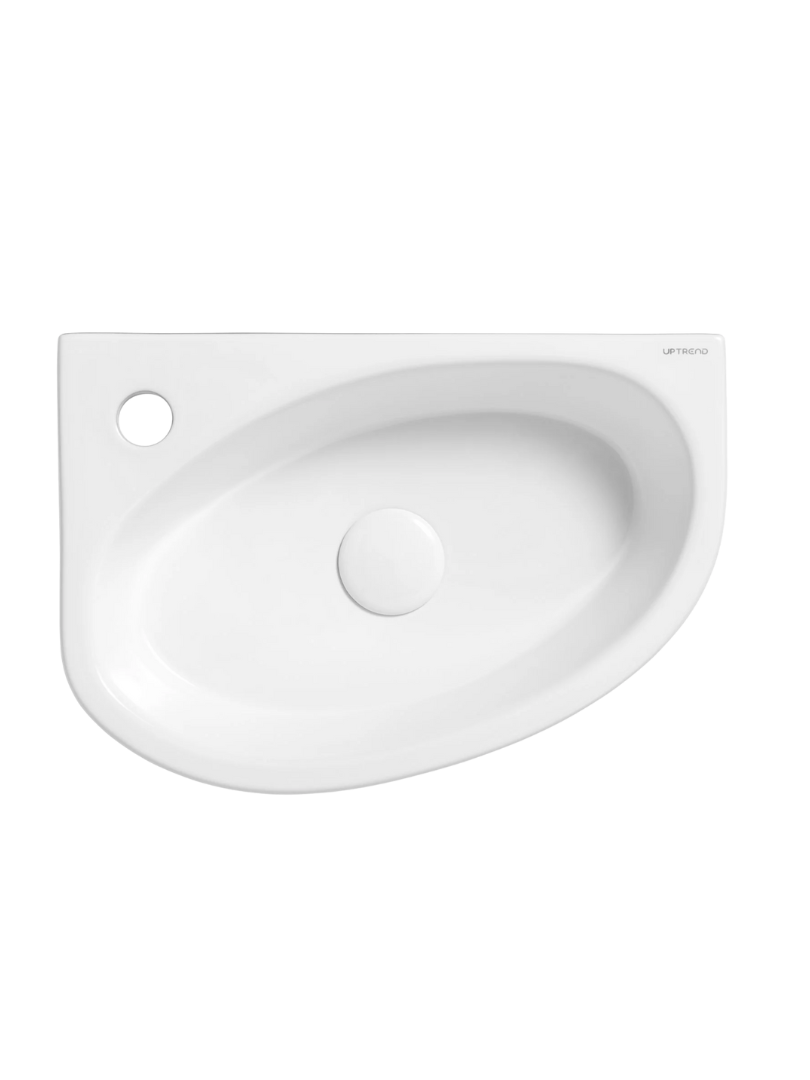 Umywalka ścienna Uptrend AVO L biały połysk, z otworem na baterię, lewa 1 szt.