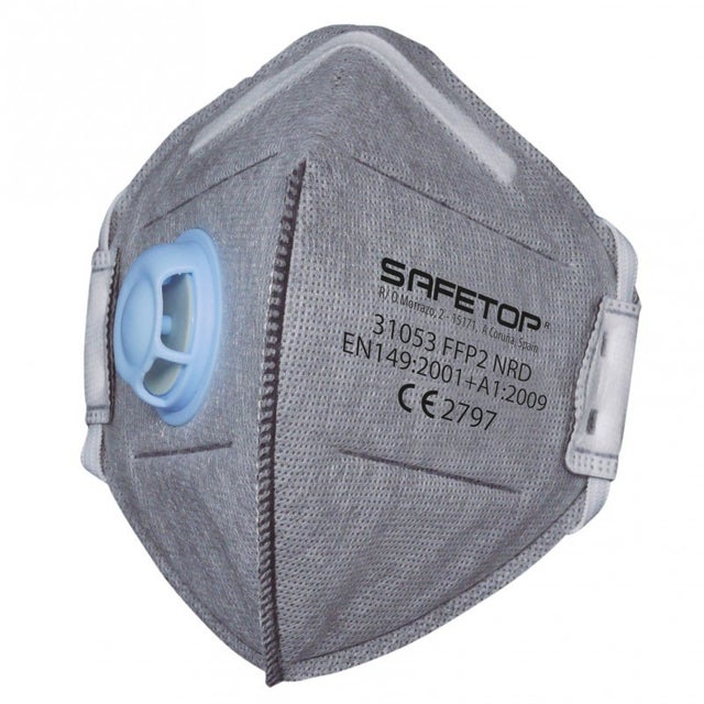 Mascarilla plegable vertical con válvula carbón activo SAFETOP FFP2 NR - 12 unidades